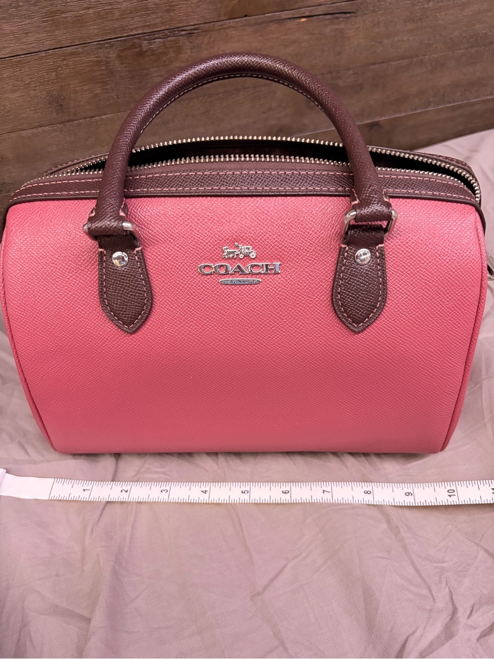 COACH Two-toned Pink Satchel with Burgundy Trim and Silver Hardware